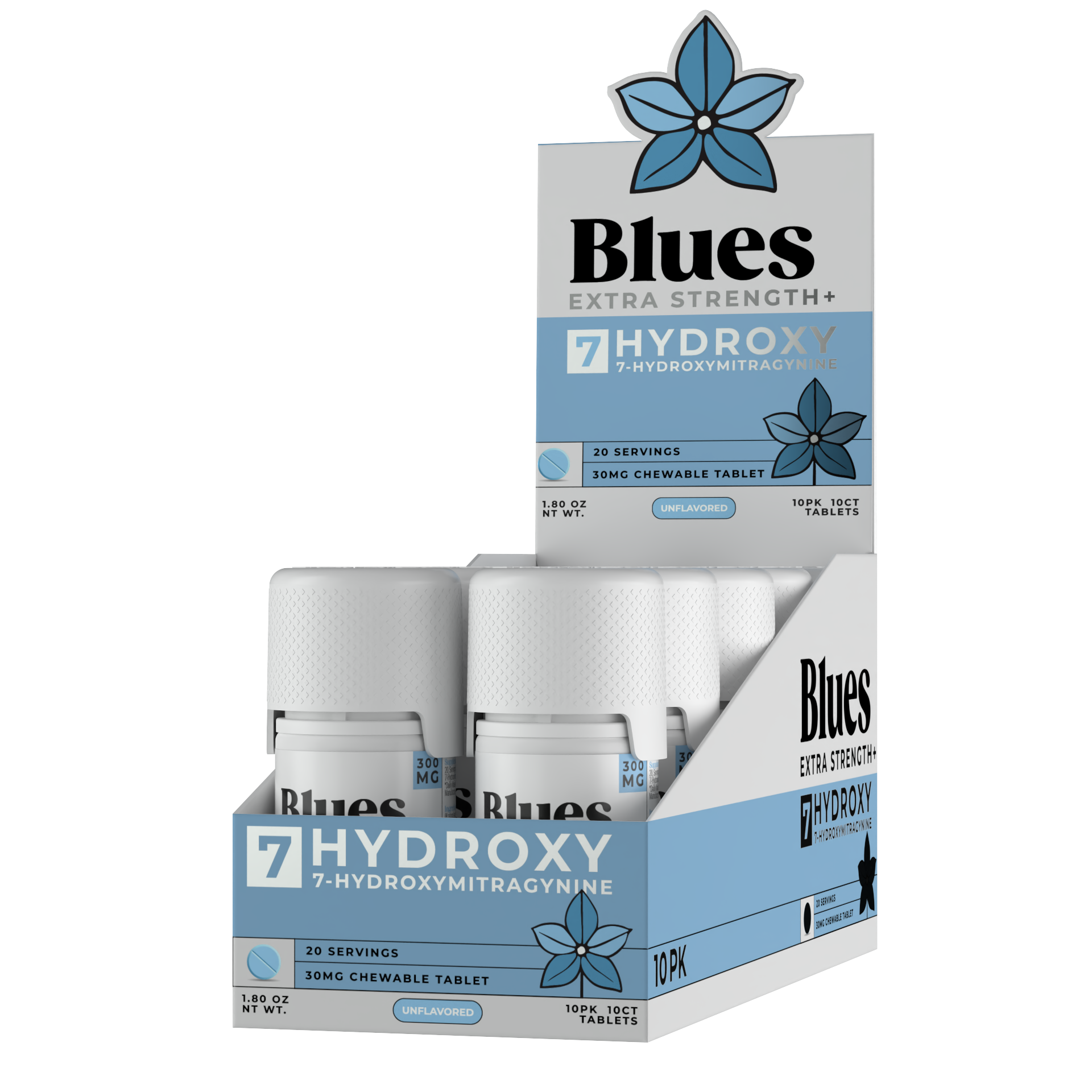 Blues 10ct Bottle Display (30mg Tablets)