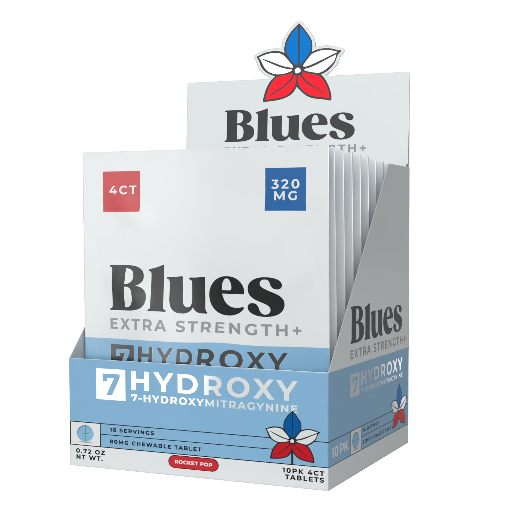 Blues 80mg 4ct Bag Rocket Pop Display (3200mg Total)